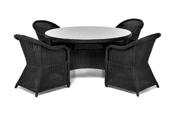 Marcus Matgrupp Utomhus 140 Rund + 4 Light Fåtöljer m Dyna - Svart - Products - Utemöbler & utemiljö - Utegrupp - Matgrupp utomhus