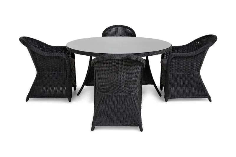 Marcus Matgrupp Utomhus 140 Rund + 4 Light Fåtöljer m Dyna - Svart - Products - Utemöbler & utemiljö - Utegrupp - Matgrupp utomhus