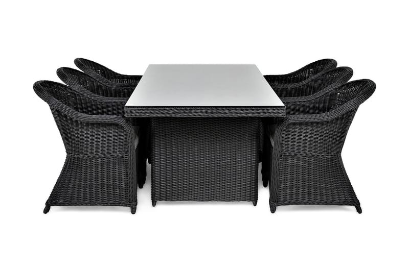 Marcus Matgrupp Utomhus 200 + 6 Light Fåtöljer m Dyna, Svart