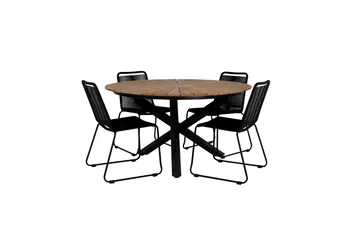 Mexico Matgrupp Utomhus Rund Ø140cm + 4 Lindos Stolar - Svart/Gul - Products - Utemöbler & utemiljö - Utegrupp - Matgrupp utomhus