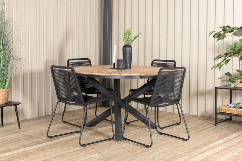 Mexico Matgrupp Utomhus Rund Ø140cm + 4 Lindos Stolar - Svart/Gul - Products - Utemöbler & utemiljö - Utegrupp - Matgrupp utomhus