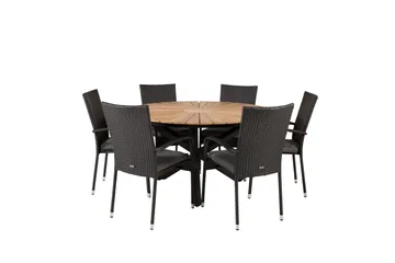 Mexico Matgrupp Utomhus Rund Ø140cm + 6 Anna Karmstolar - Natur - Products - Utemöbler & utemiljö - Utegrupp - Matgrupp utomhus