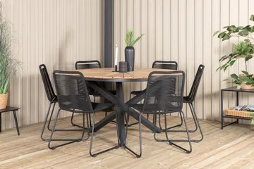 Mexico Matgrupp Utomhus Rund Ø140cm + 6 Lindos Stapelbara Matstolar - Svart - Products - Utemöbler & utemiljö - Utegrupp - Matgrupp utomhus