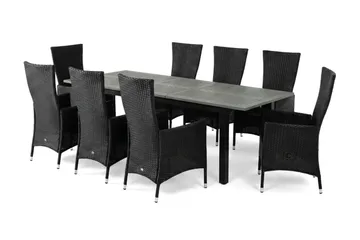 Monaco förlängningsbar matgrupp utomhus inkl. iläggskiva 210-310 cm med 8 Jenny ställbar matstol - Svart/Grå - Products - Utemöbler & utemiljö - Utegrupp - Matgrupp utomhus
