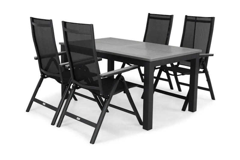 Monaco Matgrupp Utomhus 152-210 + 4 Positionsstol - Svart/Grå - Products - Utemöbler & utemiljö - Utegrupp - Matgrupp utomhus