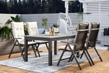 Monaco Matgrupp Utomhus 152-210 + 4 Positionsstol Lyx - Svart/Svart - Products - Utemöbler & utemiljö - Utegrupp - Matgrupp utomhus