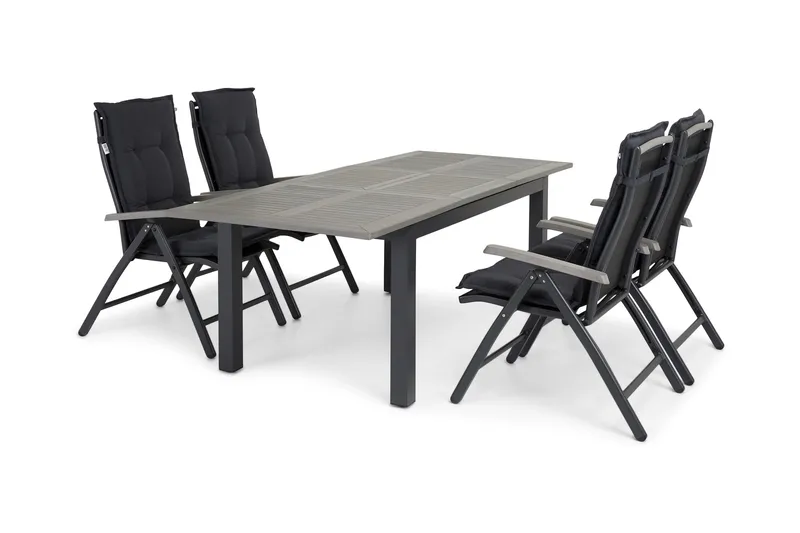 Monaco Matgrupp Utomhus 152-210 + 4 Positionsstol Lyx - Svart/Svart - Products - Utemöbler & utemiljö - Utegrupp - Matgrupp utomhus