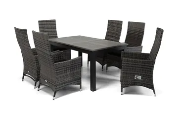 Monaco Matgrupp Utomhus 152-210 + 6 Jenny Ställbar Fåtölj - Svart/Grå - Products - Utemöbler & utemiljö - Utegrupp - Matgrupp utomhus