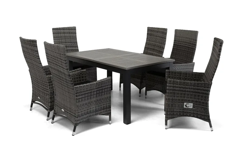 Monaco Matgrupp Utomhus 152-210 + 6 Jenny Ställbar Fåtölj - Svart/Grå - Products - Utemöbler & utemiljö - Utegrupp - Matgrupp utomhus