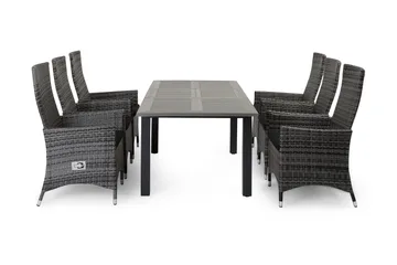 Monaco Matgrupp Utomhus 152-210 + 6 Jenny Ställbar Fåtölj - Svart/Grå - Products - Utemöbler & utemiljö - Utegrupp - Matgrupp utomhus