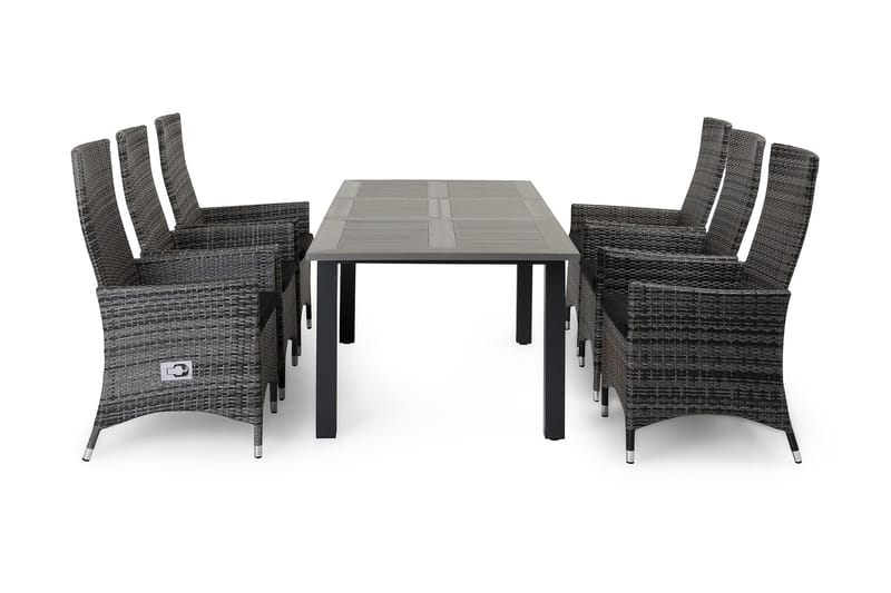Monaco Matgrupp Utomhus 152-210 + 6 Jenny Ställbar Fåtölj - Svart/Grå - Products - Utemöbler & utemiljö - Utegrupp - Matgrupp utomhus