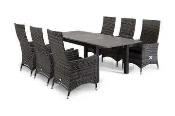 Monaco Matgrupp Utomhus 152-210 + 6 Jenny Ställbar Fåtölj - Svart/Grå - Products - Utemöbler & utemiljö - Utegrupp - Matgrupp utomhus