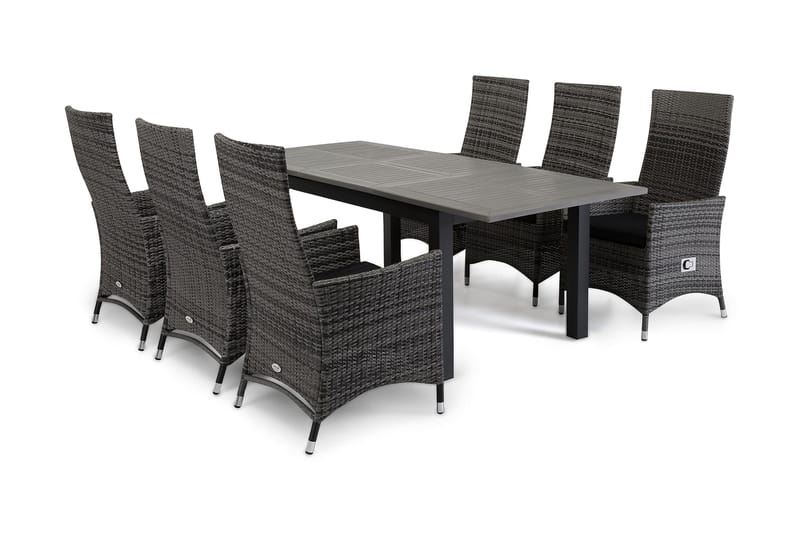 Monaco Matgrupp Utomhus 152-210 + 6 Jenny Ställbar Fåtölj - Svart/Grå - Products - Utemöbler & utemiljö - Utegrupp - Matgrupp utomhus