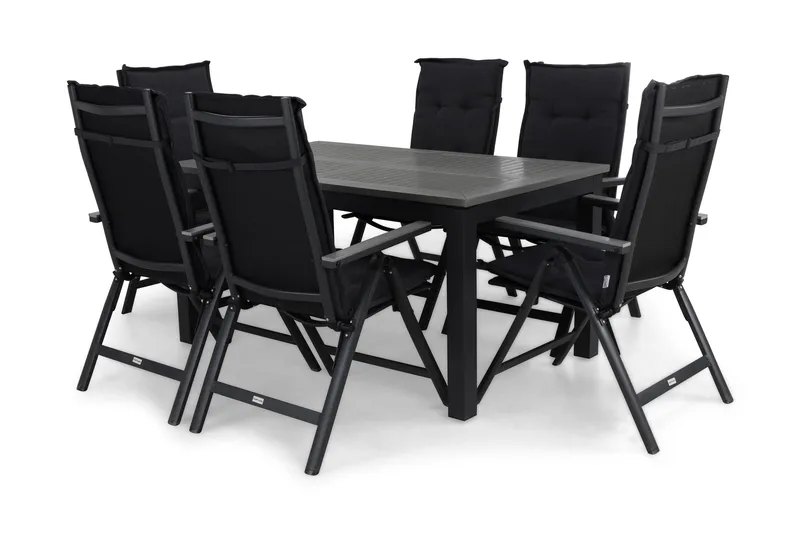 Monaco Matgrupp Utomhus 152-210 + 6 Maggie Positionsstol m Dyna, Svart/Svart/Grå/Grå