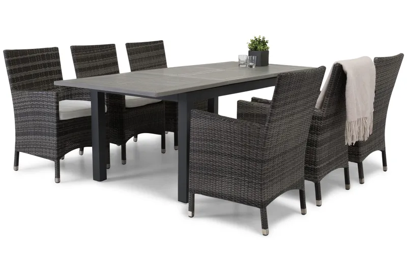 Monaco Matgrupp Utomhus 152-210 + 6 Thor Fåtölj - Svart/Grå - Products - Utemöbler & utemiljö - Utegrupp - Matgrupp utomhus