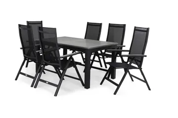 Monaco Matgrupp Utomhus 152-210 + 6 Positionsstol - Svart/Grå - Products - Utemöbler & utemiljö - Utegrupp - Matgrupp utomhus