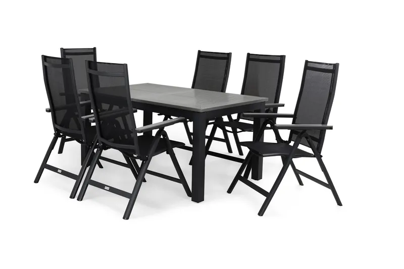 Monaco Matgrupp Utomhus 152-210 + 6 Positionsstol - Svart/Grå - Products - Utemöbler & utemiljö - Utegrupp - Matgrupp utomhus