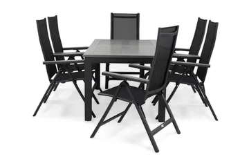 Monaco Matgrupp Utomhus 152-210 + 6 Positionsstol - Svart/Grå - Products - Utemöbler & utemiljö - Utegrupp - Matgrupp utomhus