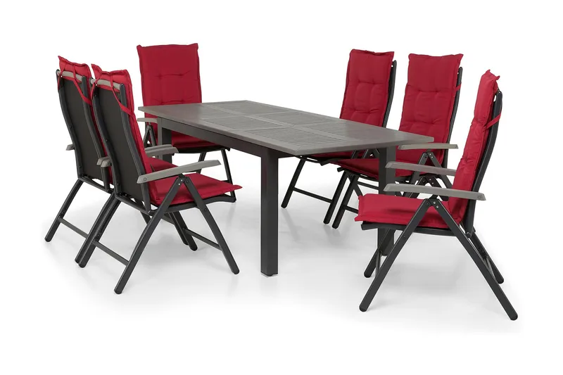 Monaco Matgrupp Utomhus 152-210 + 6 Positionsstolar, Svart/Svart