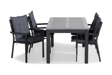 Monaco Matgrupp Utomhus 152-210x90 + 4 Tunis Stapelstol m Dyna - Svart/Grå - Products - Utemöbler & utemiljö - Utegrupp - Matgrupp utomhus