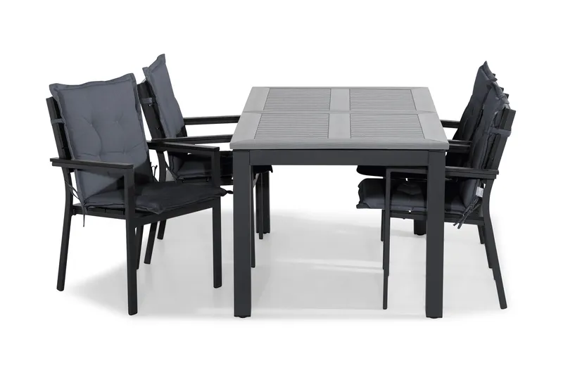Monaco Matgrupp Utomhus 152-210x90 + 4 Tunis Stapelstol m Dyna - Svart/Grå - Products - Utemöbler & utemiljö - Utegrupp - Matgrupp utomhus