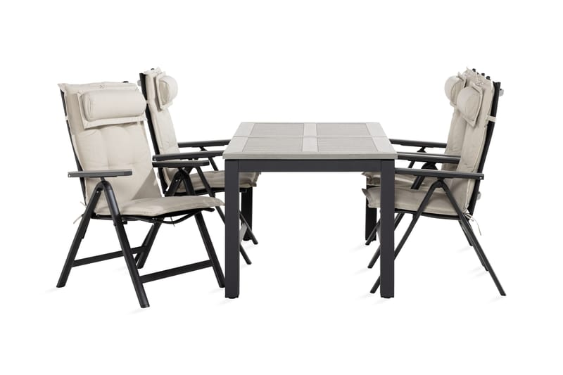 Monaco Matgrupp Utomhus 90x152-210 + 4 Monaco Light Stol m Dyna, Svart/Grå/Offwhite