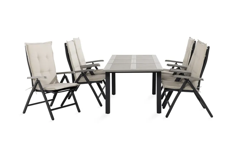 Monaco Matgrupp Utomhus 90x152-210 + 6 Positionsstolar m Dyna, Svart/Grå/Offwhite