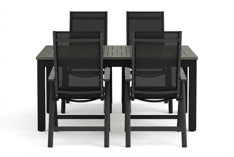 Monaco utomhus matgrupp förlängningsbart 150-250x90 med 4 Monaco Light positionsstolar - Svart/Grå - Products - Utemöbler & utemiljö - Utegrupp - Matgrupp utomhus