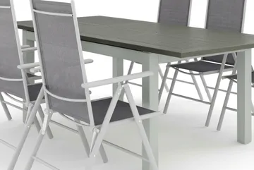 Monaco utomhus matgrupp förlängningsbart 150-250x90 med 6 Maggie positionsstolar - Vit/Grå - Products - Utemöbler & utemiljö - Utegrupp - Matgrupp utomhus