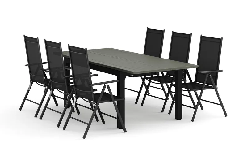 Monaco utomhus matgrupp förlängningsbart 150-250x90 med 6 Maggie positionsstolar - Svart/Grå - Products - Utemöbler & utemiljö - Utegrupp - Matgrupp utomhus