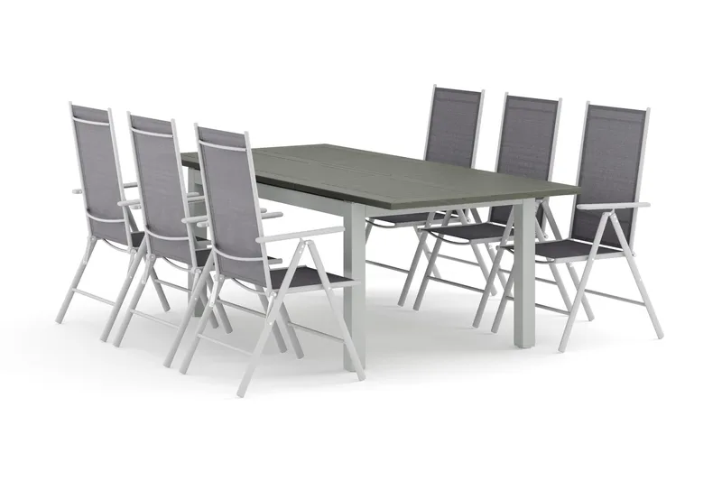 Monaco utomhus matgrupp förlängningsbart 150-250x90 med 6 Maggie positionsstolar - Vit/Grå - Products - Utemöbler & utemiljö - Utegrupp - Matgrupp utomhus