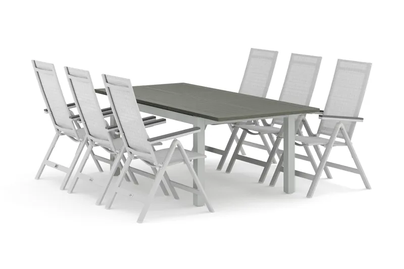 Monaco utomhus matgrupp förlängningsbart 150-250x90 med 6 Monaco Light positionsstolar - Vit/Grå - Products - Utemöbler & utemiljö - Utegrupp - Matgrupp utomhus