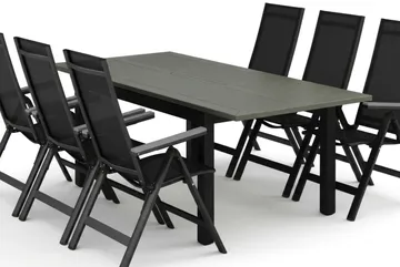 Monaco utomhus matgrupp förlängningsbart 150-250x90 med 6 Monaco Light positionsstolar - Svart/Grå - Products - Utemöbler & utemiljö - Utegrupp - Matgrupp utomhus