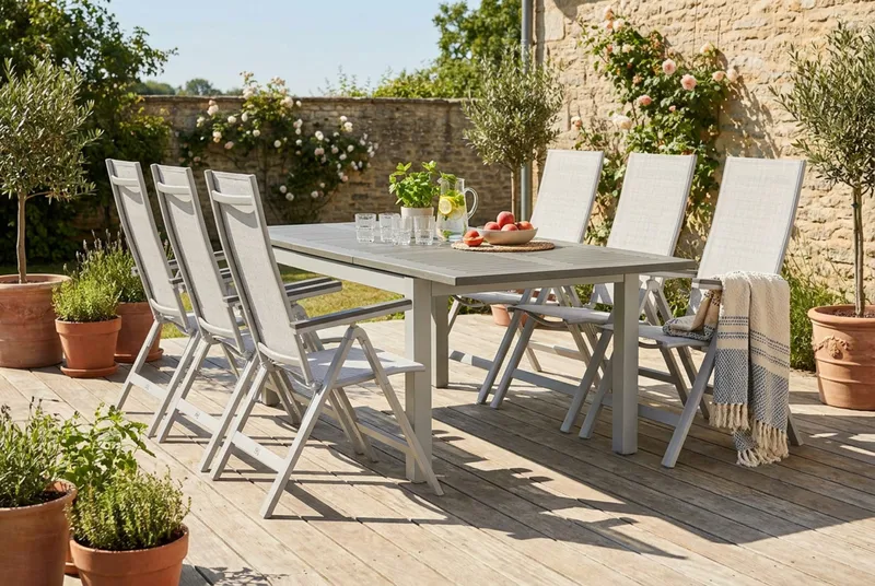 Monaco utomhus matgrupp förlängningsbart 150-250x90 med 6 Monaco Light positionsstolar - Vit/Grå - Products - Utemöbler & utemiljö - Utegrupp - Matgrupp utomhus