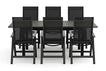 Monaco utomhus matgrupp förlängningsbart 150-250x90 med 6 Monaco Light positionsstolar - Svart/Grå - Products - Utemöbler & utemiljö - Utegrupp - Matgrupp utomhus