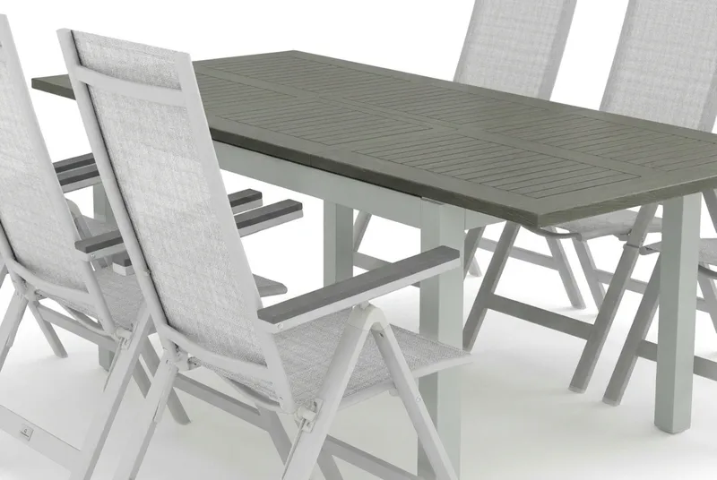 Monaco utomhus matgrupp förlängningsbart 150-250x90 med 6 Monaco Light positionsstolar - Vit/Grå - Products - Utemöbler & utemiljö - Utegrupp - Matgrupp utomhus