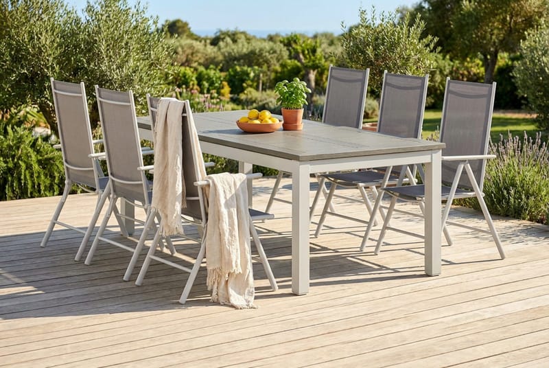 Monaco utomhus matgrupp förlängningsbart 210/310x90 med 6 Maggie positionsstolar - Vit/Grå - Products - Utemöbler & utemiljö - Utegrupp - Matgrupp utomhus