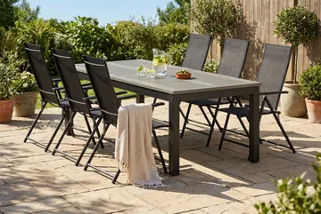 Monaco utomhus matgrupp förlängningsbart 210/310x90 med 6 Sanna positionsstolar - Svart/Grå - Products - Utemöbler & utemiljö - Utegrupp - Matgrupp utomhus