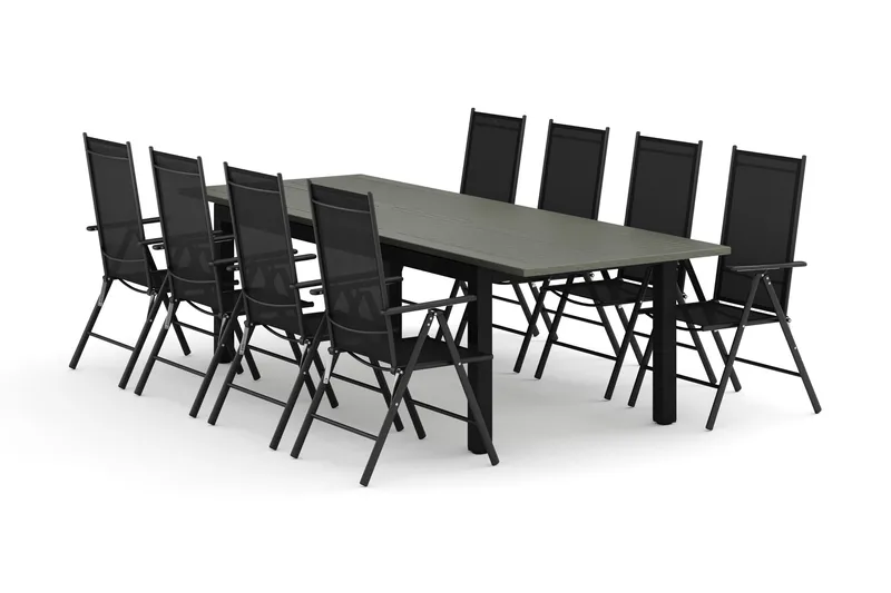 Monaco utomhus matgrupp förlängningsbart 210/310x90 med 8 Maggie positionsstolar - Svart/Grå - Products - Utemöbler & utemiljö - Utegrupp - Matgrupp utomhus