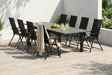 Monaco utomhus matgrupp förlängningsbart 210/310x90 med 8 Maggie positionsstolar - Svart/Grå - Products - Utemöbler & utemiljö - Utegrupp - Matgrupp utomhus
