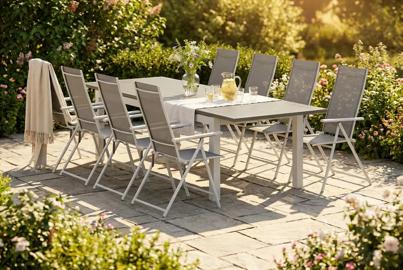Monaco utomhus matgrupp förlängningsbart 210/310x90 med 8 Sanna positionsstolar - Vit/Grå - Products - Utemöbler & utemiljö - Utegrupp - Matgrupp utomhus