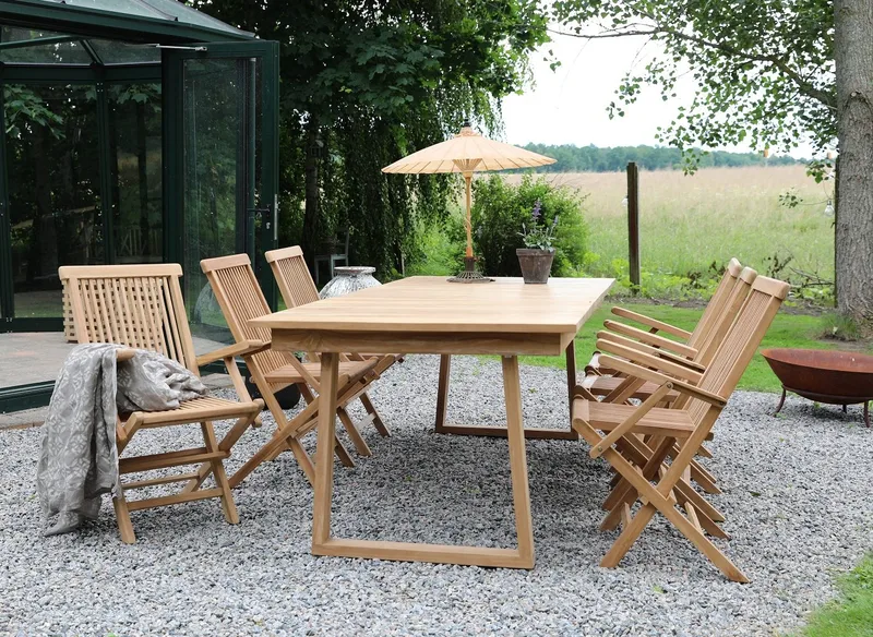Saltö utematgrupp matbord 240x100 cm med 6 st karmstolar - Teak, teak
