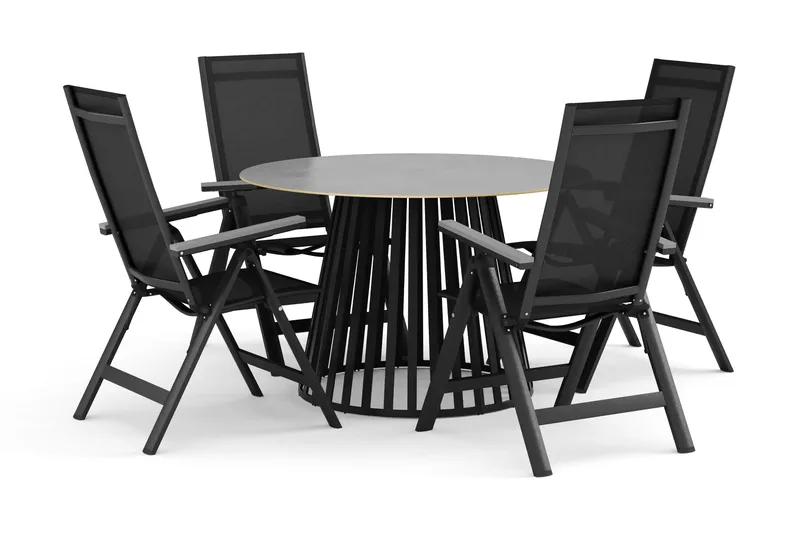 Sensi utomhus matgrupp 120 cm med 4 Monaco Light positionsstolar - Svart - Products - Utemöbler & utemiljö - Utegrupp - Matgrupp utomhus