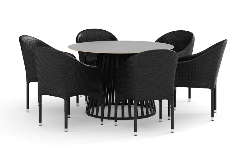 Sensi utomhus matgrupp 120 cm med 6 Thor fåtöljer, Svart