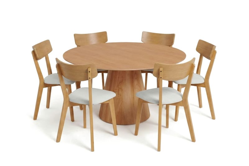 Siena Matgrupp 150 cm runt i Ek med 6 Amelia Matstolar med Dyna - Ek/Beige - Products - Utemöbler & utemiljö - Utegrupp - Matgrupp utomhus