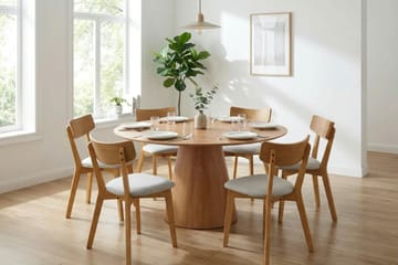 Siena Matgrupp 150 cm runt i Ek med 6 Amelia Matstolar med Dyna - Ek/Beige - Products - Utemöbler & utemiljö - Utegrupp - Matgrupp utomhus