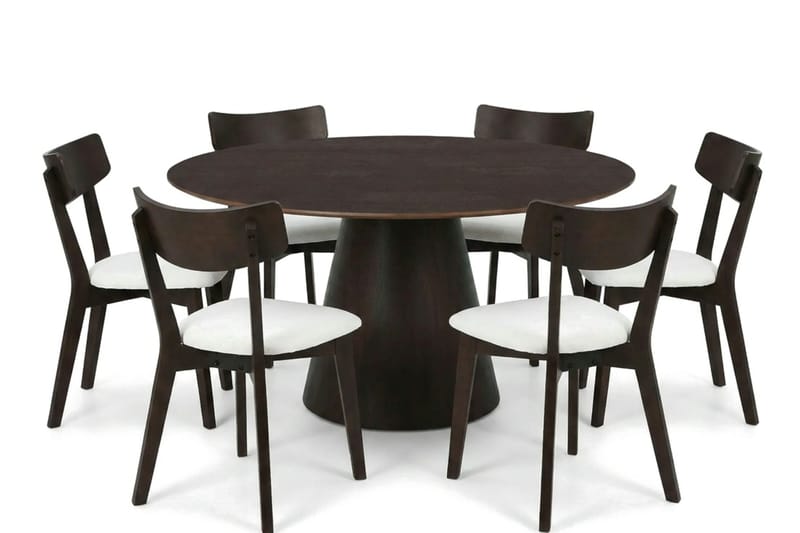 Siena Matgrupp 150 cm runt i Rökt Ek med 6 Amelia Matstolar med Dyna - Rökt Ek/Beige - Products - Utemöbler & utemiljö - Utegrupp - Matgrupp utomhus
