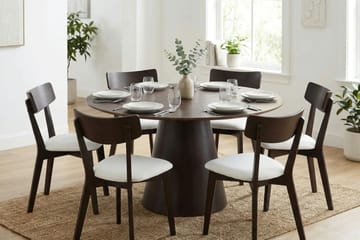 Siena Matgrupp 150 cm runt i Rökt Ek med 6 Amelia Matstolar med Dyna - Rökt Ek/Beige - Products - Utemöbler & utemiljö - Utegrupp - Matgrupp utomhus