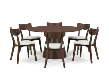 Siena Matgrupp 150 cm runt i Valnöt med 6 Amelia Matstolar med Dyna - Valnöt/Beige - Products - Utemöbler & utemiljö - Utegrupp - Matgrupp utomhus