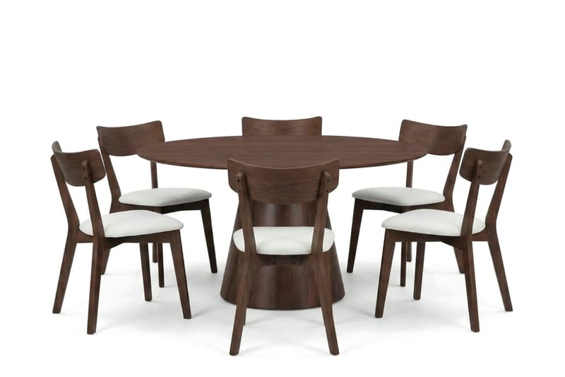 Siena Matgrupp 150 cm runt i Valnöt med 6 Amelia Matstolar med Dyna - Valnöt/Beige - Products - Utemöbler & utemiljö - Utegrupp - Matgrupp utomhus
